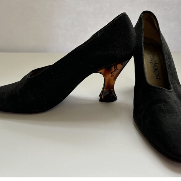 Vintage YSL Yves Saint Laurent Lucite Heel Linen Shoes 7M - Picture 9 of 16